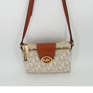 Michael Kors Fulton Signature Monogram Vanilla and Brown Crossbody Bag